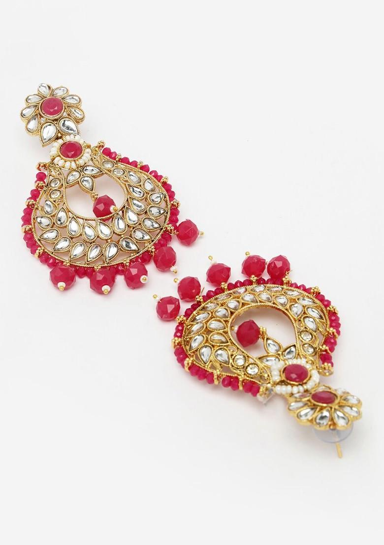 Magenta Beaded Gold Plated Necklace Set