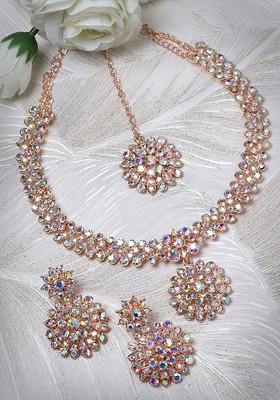 Rose Gold Stone Studded Gold Plated Necklace Set