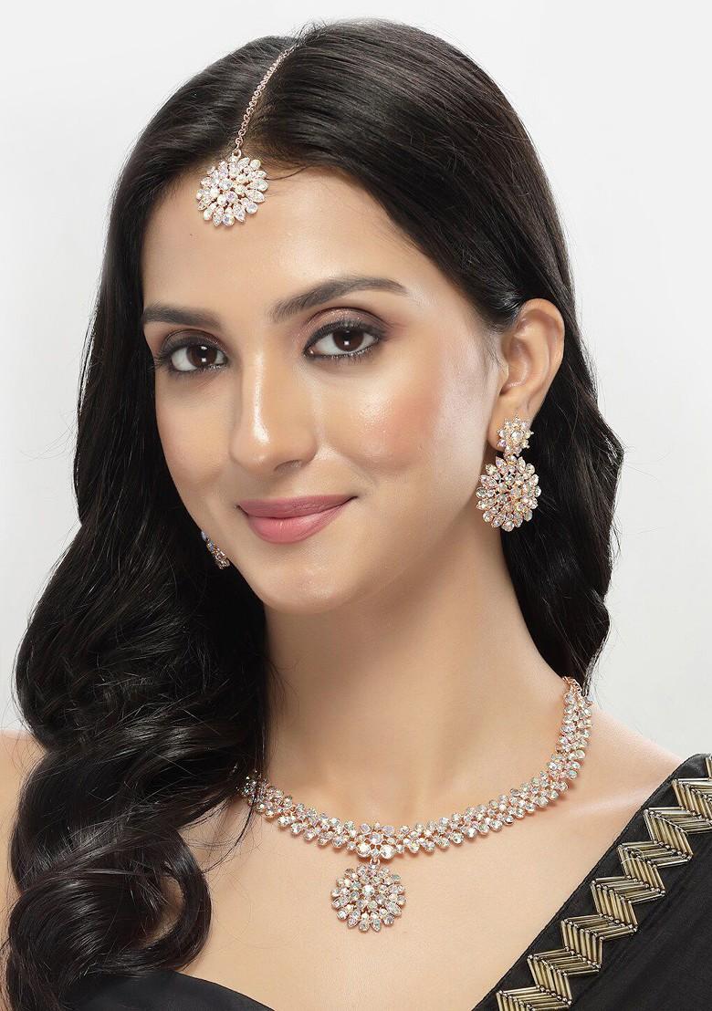 Rose Gold Stone Studded Gold Plated Necklace Set