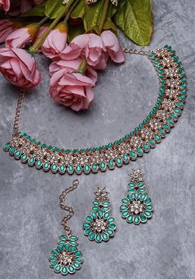 Gold Stone Studded Gold Plated Necklace Set