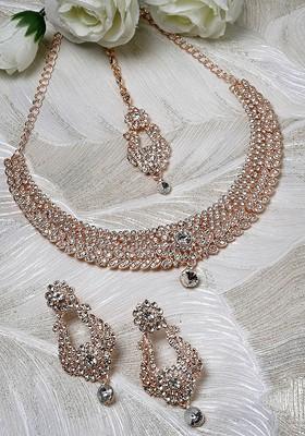Rose Gold Diamond Studded Gold Plated Necklace Set