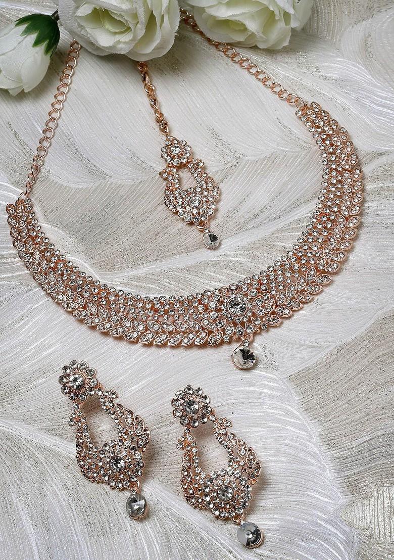 Rose Gold Diamond Studded Gold Plated Necklace Set