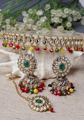 Gold Kundan Studded Gold Plated Necklace Set