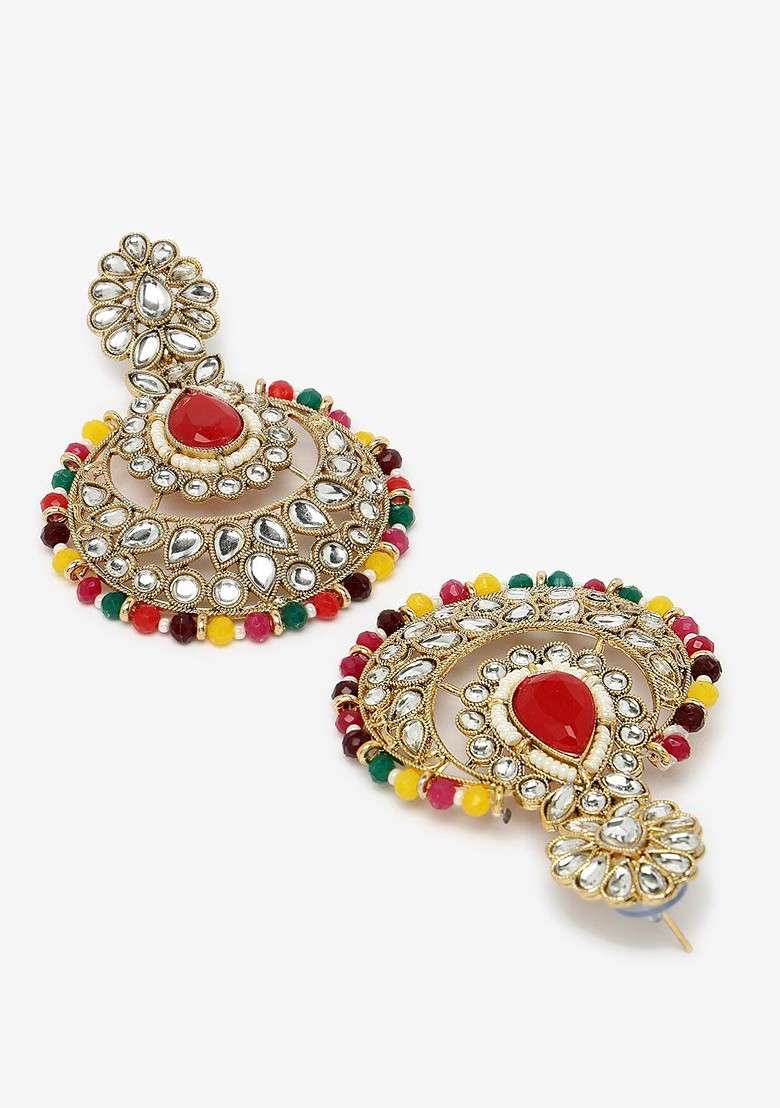 Gold Kundan Studded And Pearl Beaded Gold Plated Necklace Set - Indya