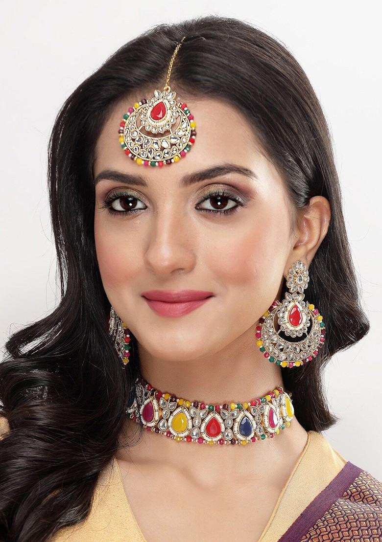 Gold Kundan Studded And Pearl Beaded Gold Plated Necklace Set