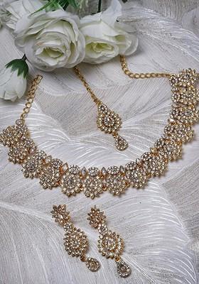 Gold Stone Studded Gold Plated Necklace Set