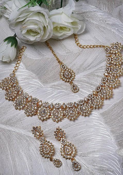 Gold Stone Studded Gold Plated Necklace Set