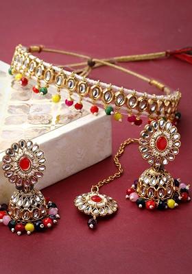 White Beaded Gold Plated Necklace Set