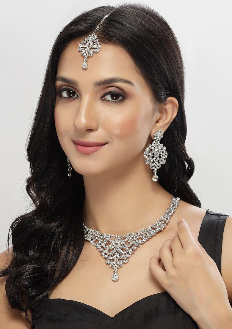 Silver Beaded Rhodium Plated Necklace Set