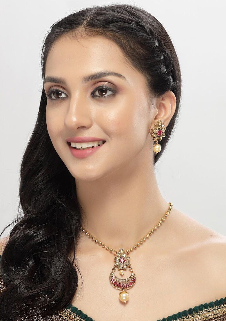 Gold Beaded Gold Plated Necklace Set