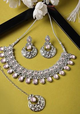 Silver Beaded Rhodium Plated Necklace Set