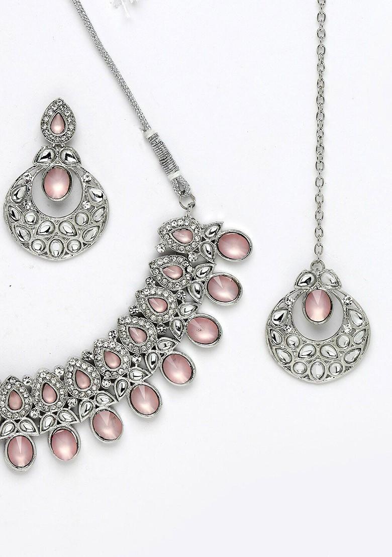 Silver Beaded Rhodium Plated Necklace Set