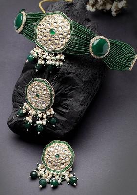 Gold Pearl Beaded Gold Plated Necklace Set