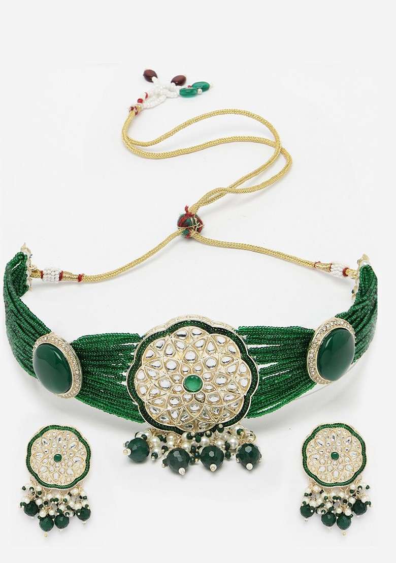 Gold Pearl Beaded Gold Plated Necklace Set - Indya