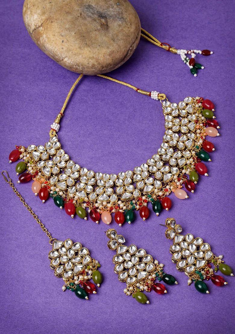 Gold Beaded Gold Plated Necklace Set