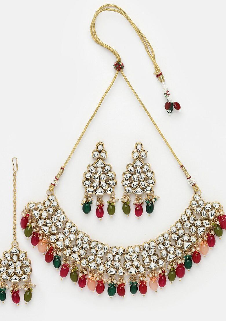 Gold Beaded Gold Plated Necklace Set