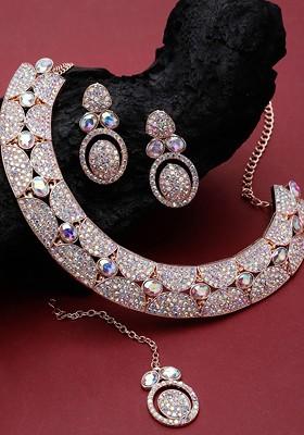 Rose Gold Stone Studded Gold Plated Necklace Set