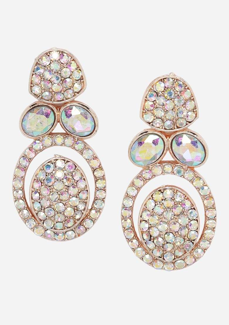 Rose Gold Stone Studded Gold Plated Necklace Set - Indya