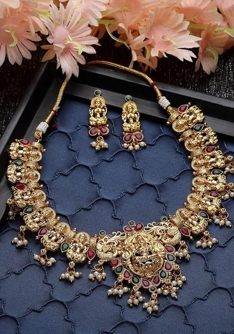 Gold Beaded Gold Plated Necklace Set