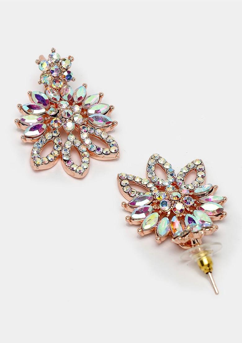 Rose Gold Stone Studded Gold Plated Necklace Set