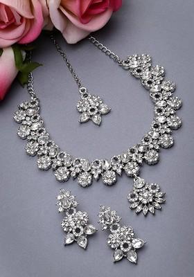 Silver Beaded Rhodium Plated Necklace Set