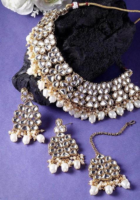 Gold Beaded Gold Plated Necklace Set