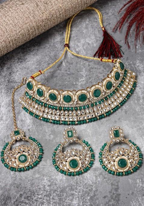 Gold Beaded Gold Plated Necklace Set