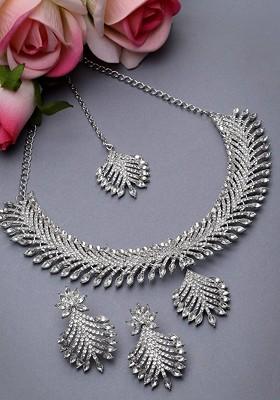 Silver Beaded Rhodium Plated Necklace Set