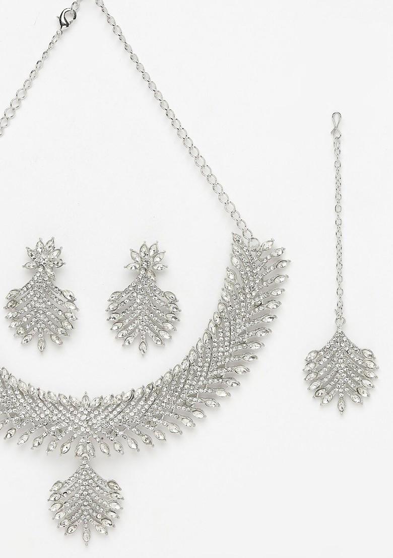 Silver Beaded Rhodium Plated Necklace Set