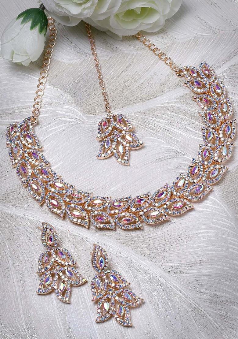 Rose Gold Stone Studded Gold Plated Necklace Set