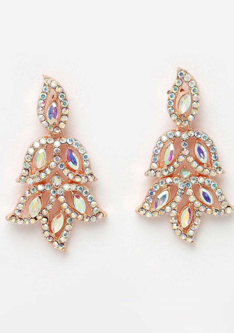 Rose Gold Stone Studded Gold Plated Necklace Set