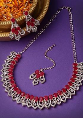 Rose Gold Stone Studded Gold Plated Necklace Set