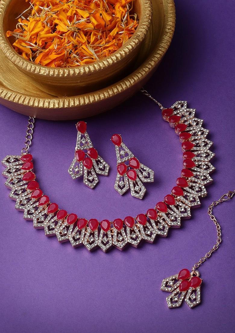 Rose Gold Stone Studded Gold Plated Necklace Set