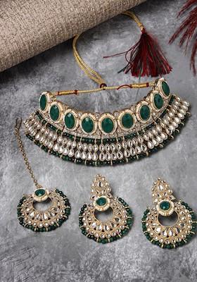 Gold Beaded Gold Plated Necklace Set - Indya
