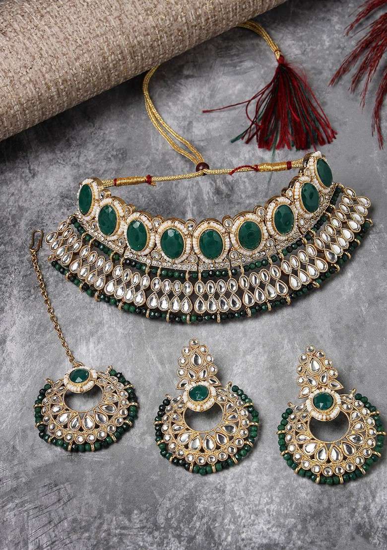 Gold Beaded Gold Plated Necklace Set - Indya