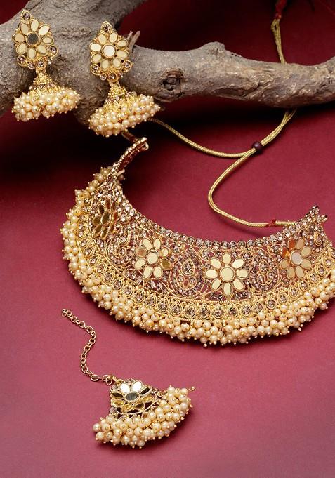 Gold Beaded Gold Plated Necklace Set