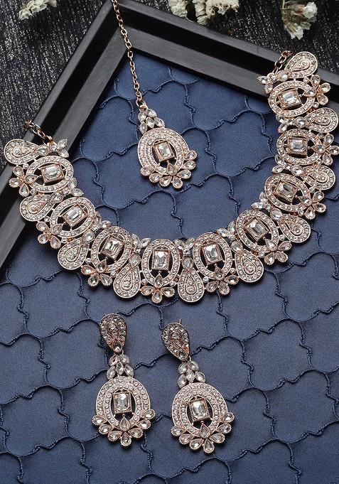 Gold Beaded Gold Plated Necklace Set