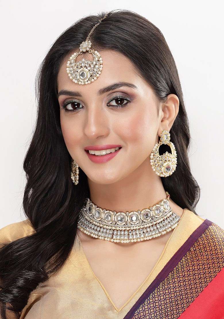 Gold Beaded Gold Plated Necklace Set - Indya