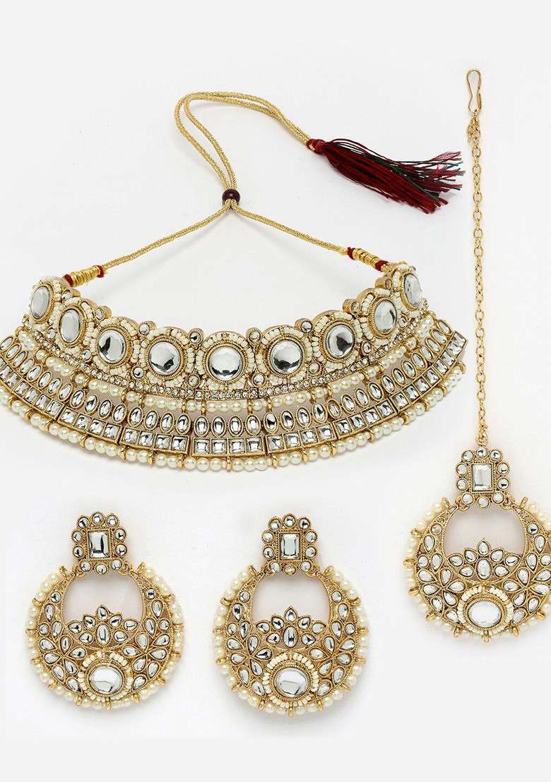 Gold Beaded Gold Plated Necklace Set - Indya