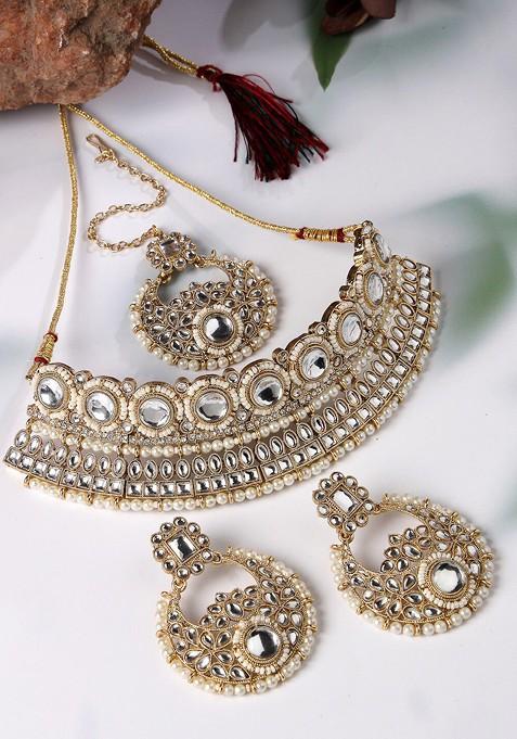 Gold Beaded Gold Plated Necklace Set