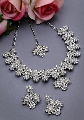 Silver Beaded Rhodium Plated Necklace Set