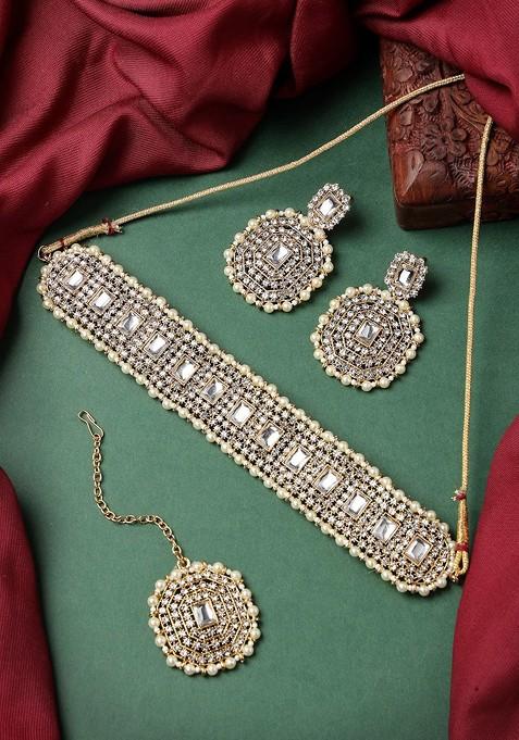 Gold Beaded Gold Plated Necklace Set