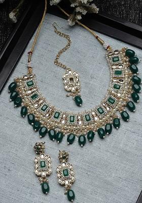 Gold Beaded Gold Plated Necklace Set - Indya