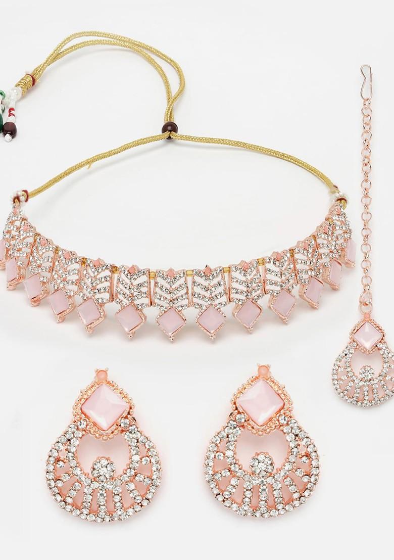 Rose Gold Diamond Studded Gold Plated Necklace Set