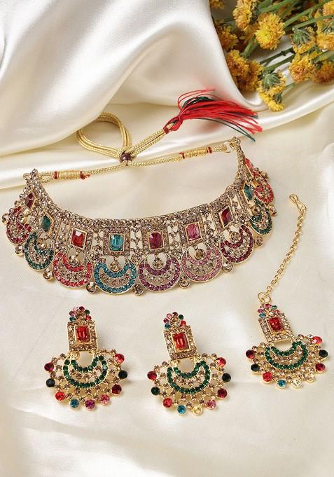 Gold Beaded Gold Plated Necklace Set