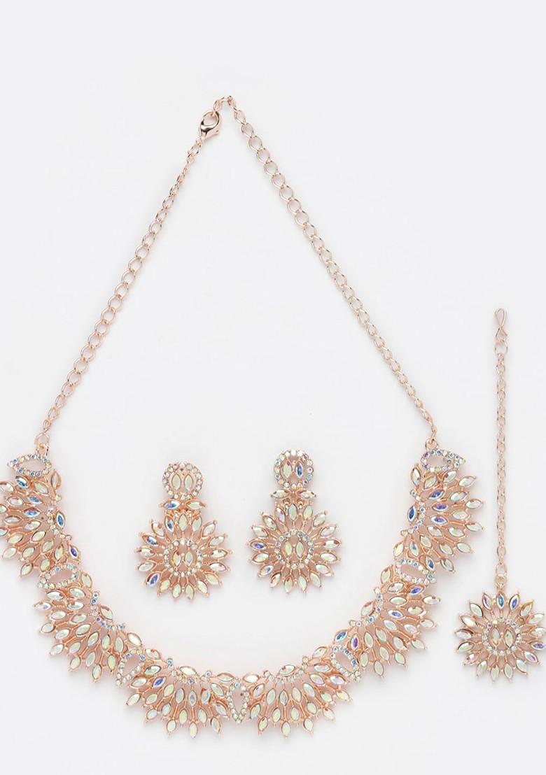 Rose Gold Stone Studded Gold Plated Necklace Set