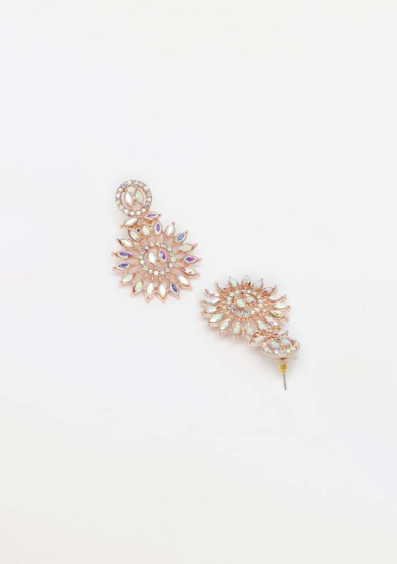 Rose Gold Stone Studded Gold Plated Necklace Set - Indya