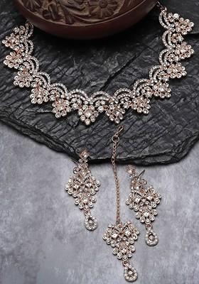 Rose Gold Stone Studded Gold Plated Necklace Set