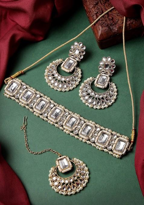 Gold Beaded Gold Plated Necklace Set