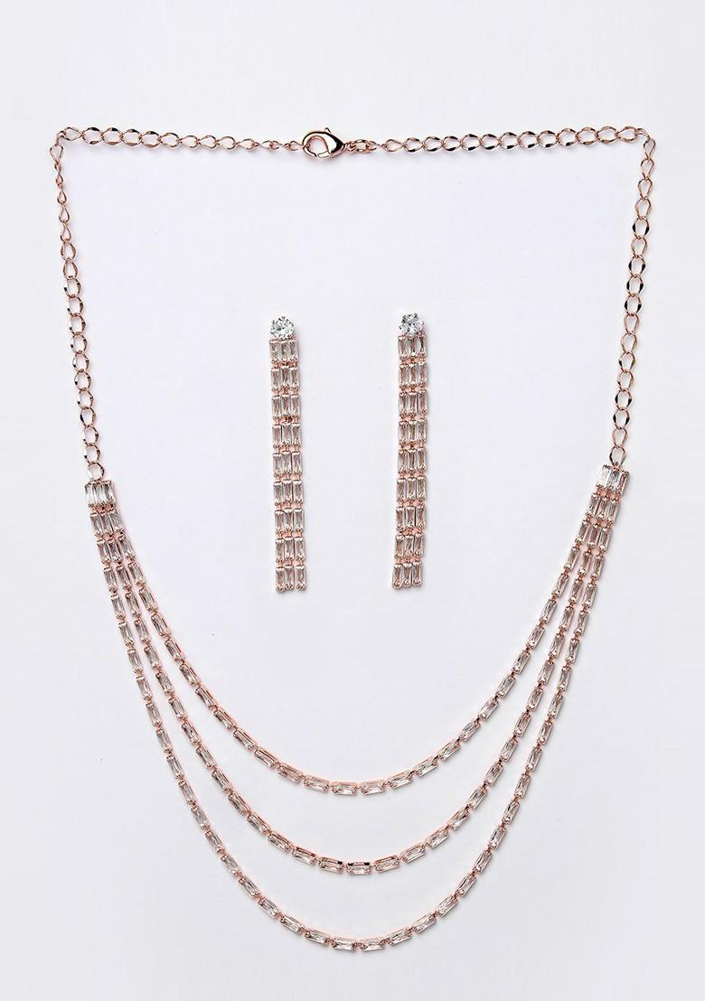 Rose Gold Beaded Gold Plated Necklace Set